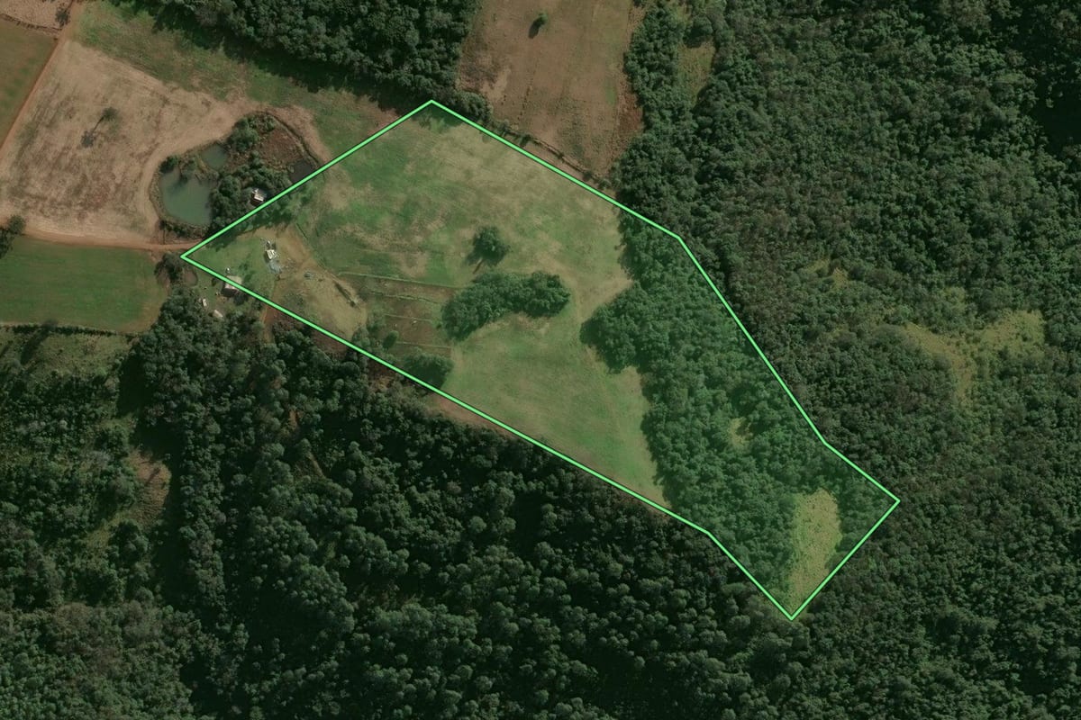 Imagem de satélite do imóvel rural em Nonoai (RS), com o contorno declarado no CAR desenhado por cima.
