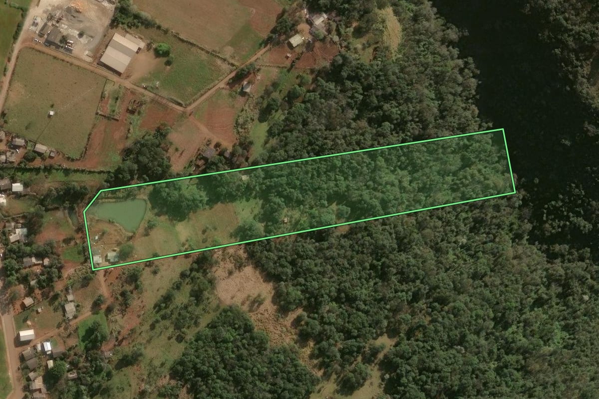 Imagem de satélite do imóvel rural em Nonoai (RS), com o contorno declarado no CAR desenhado por cima.