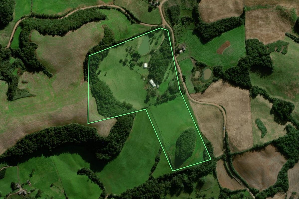 Imagem de satélite do imóvel rural em Itapuca (RS), com o contorno declarado no CAR desenhado por cima.