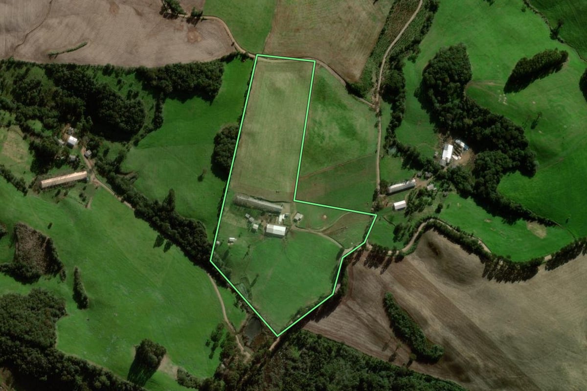 Imagem de satélite do imóvel rural em Nova Alvorada (RS), com o contorno declarado no CAR desenhado por cima.