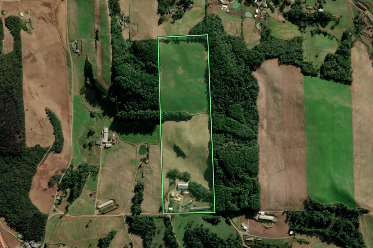 Imagem de satélite do imóvel rural em Nova Araçá (RS), com o contorno declarado no CAR desenhado por cima.