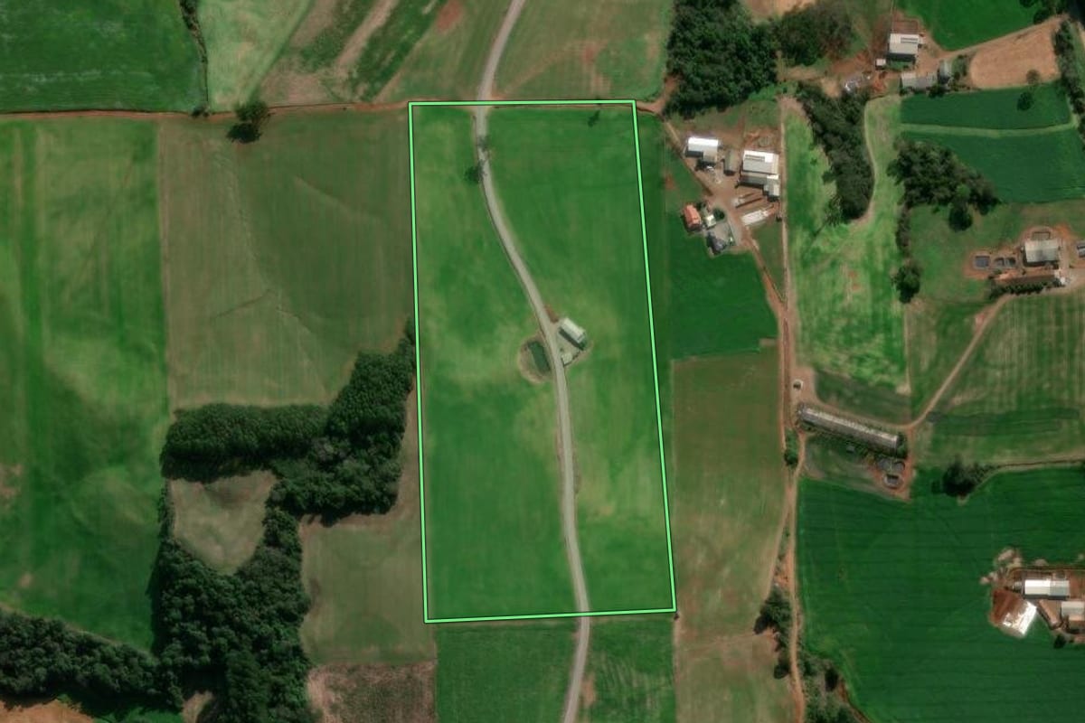 Imagem de satélite do imóvel rural em Nova Araçá (RS), com o contorno declarado no CAR desenhado por cima.