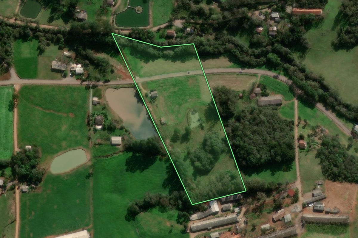 Imagem de satélite do imóvel rural em Nova Araçá (RS), com o contorno declarado no CAR desenhado por cima.