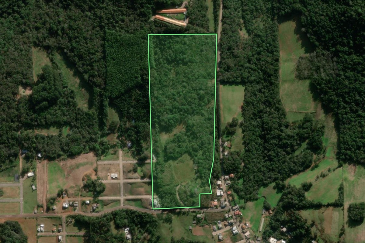 Imagem de satélite do imóvel rural em Nova Araçá (RS), com o contorno declarado no CAR desenhado por cima.