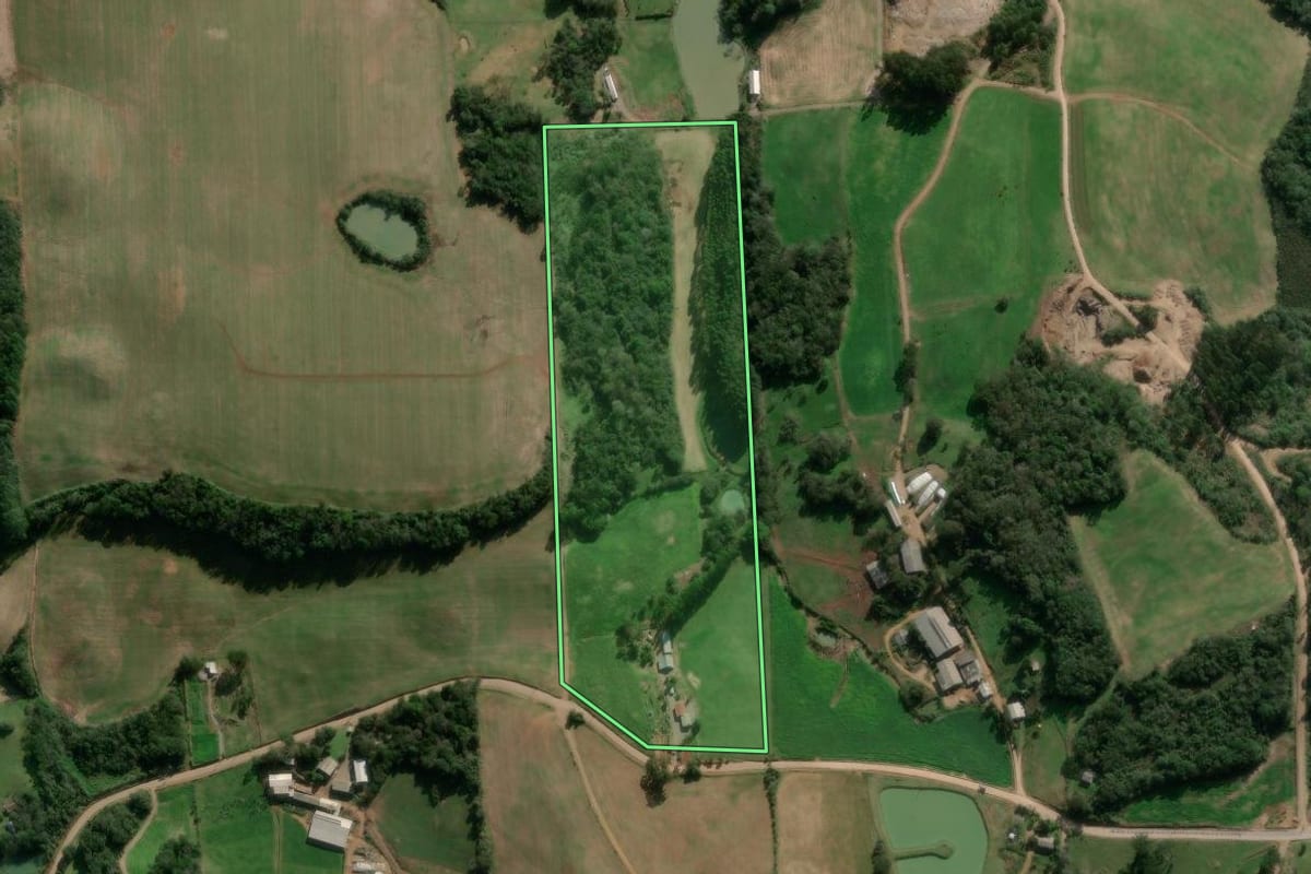 Imagem de satélite do imóvel rural em Nova Bassano (RS), com o contorno declarado no CAR desenhado por cima.