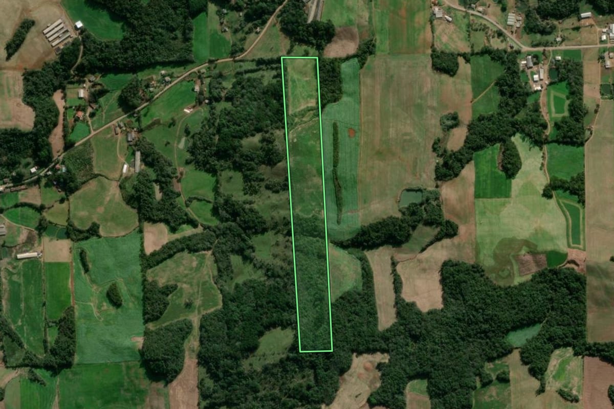 Imagem de satélite do imóvel rural em Nova Bassano (RS), com o contorno declarado no CAR desenhado por cima.