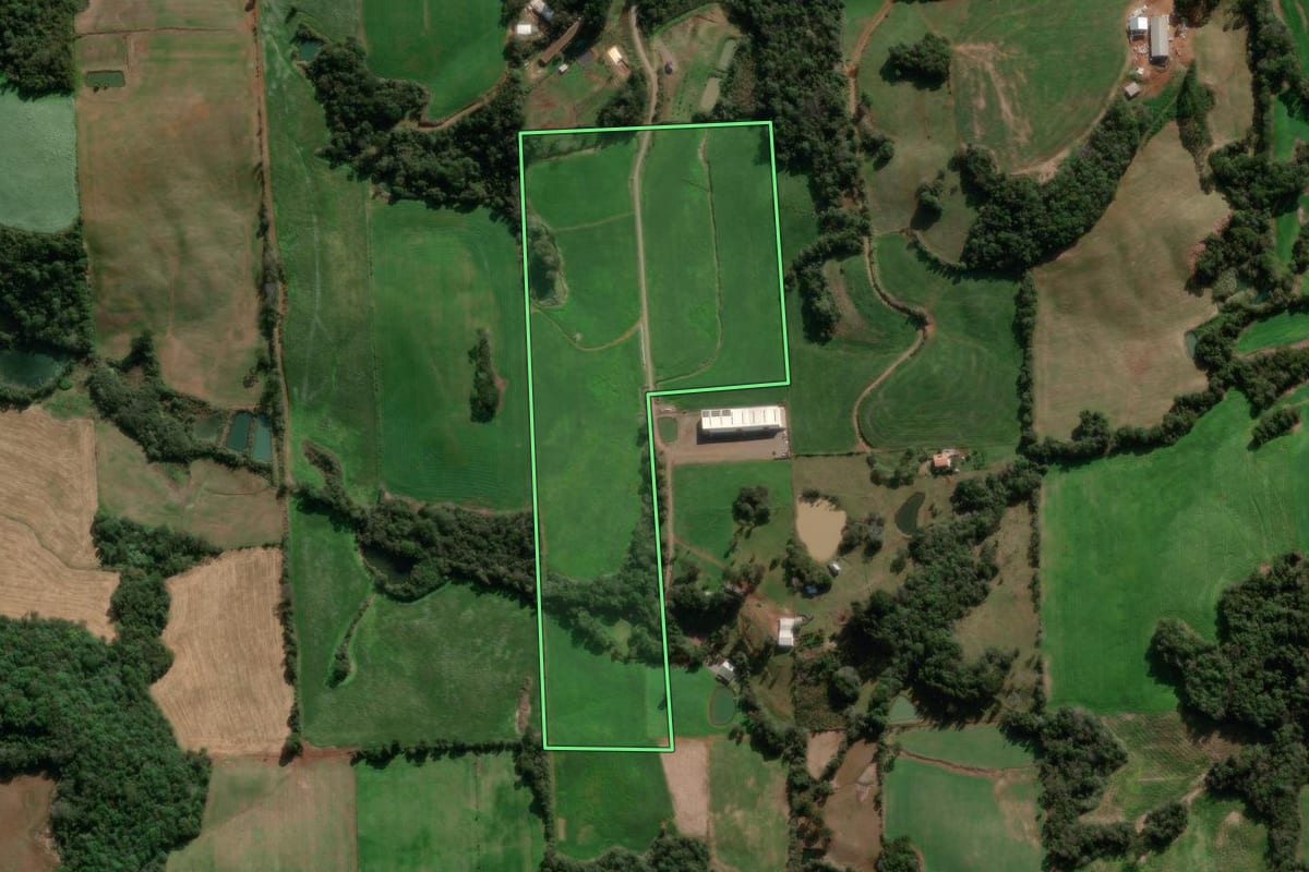 Imagem de satélite do imóvel rural em Nova Bassano (RS), com o contorno declarado no CAR desenhado por cima.