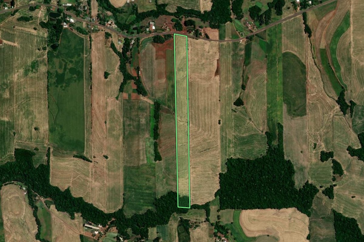Imagem de satélite do imóvel rural em Nova Boa Vista (RS), com o contorno declarado no CAR desenhado por cima.