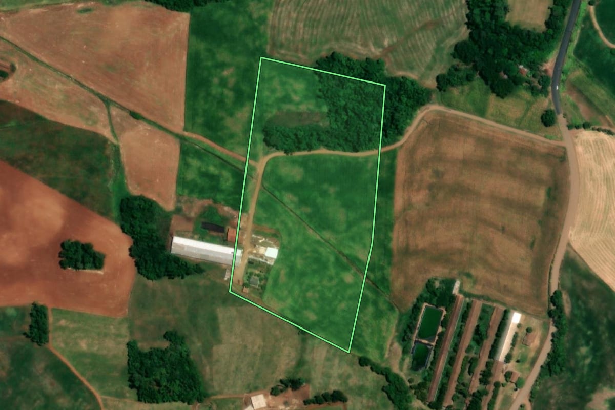 Imagem de satélite do imóvel rural em Nova Candelária (RS), com o contorno declarado no CAR desenhado por cima.
