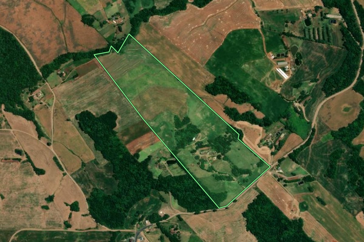 Imagem de satélite do imóvel rural em Nova Candelária (RS), com o contorno declarado no CAR desenhado por cima.