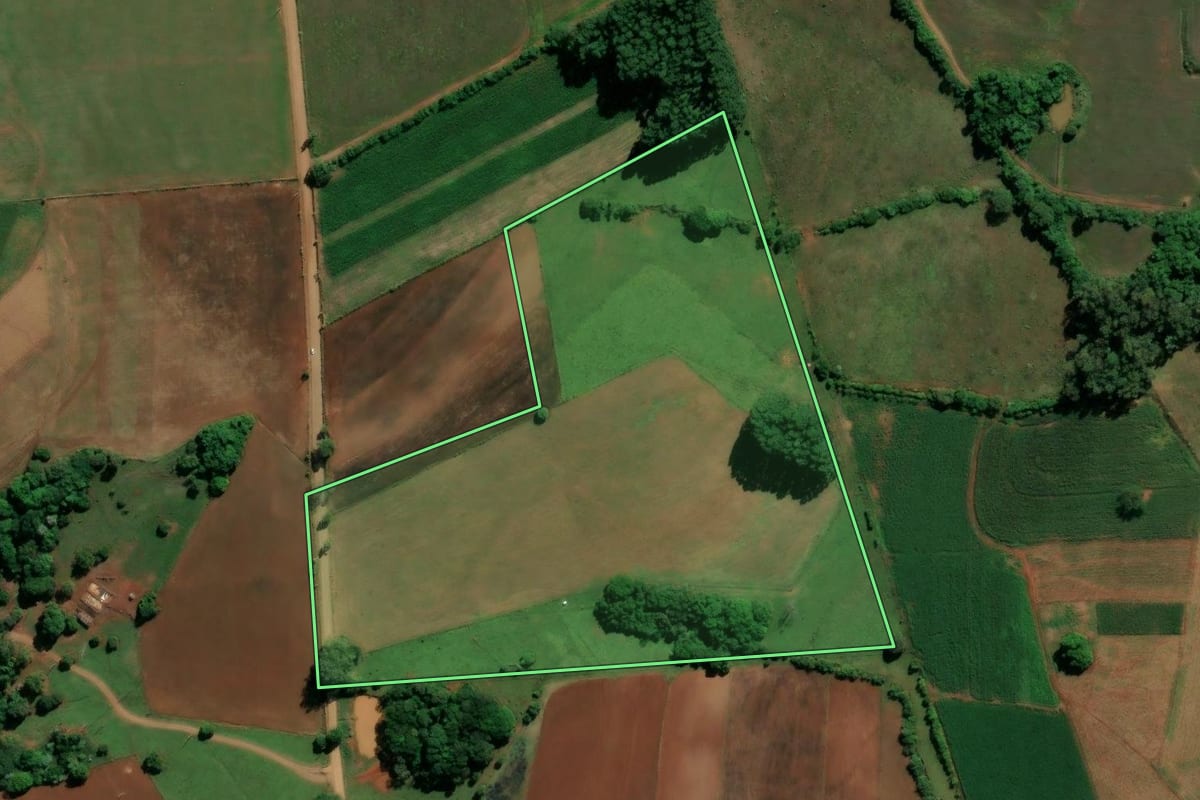 Imagem de satélite do imóvel rural em Nova Esperança do Sul (RS), com o contorno declarado no CAR desenhado por cima.