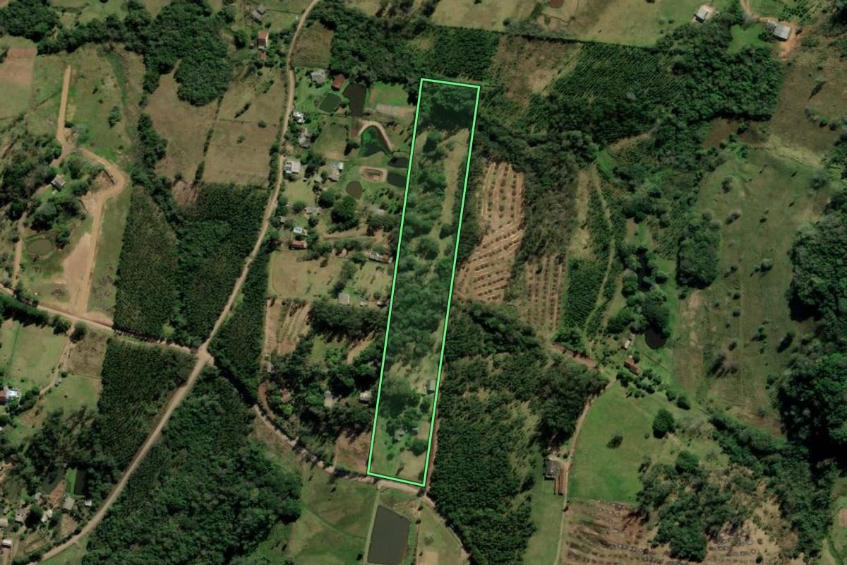 Imagem de satélite do imóvel rural em Nova Hartz (RS), com o contorno declarado no CAR desenhado por cima.