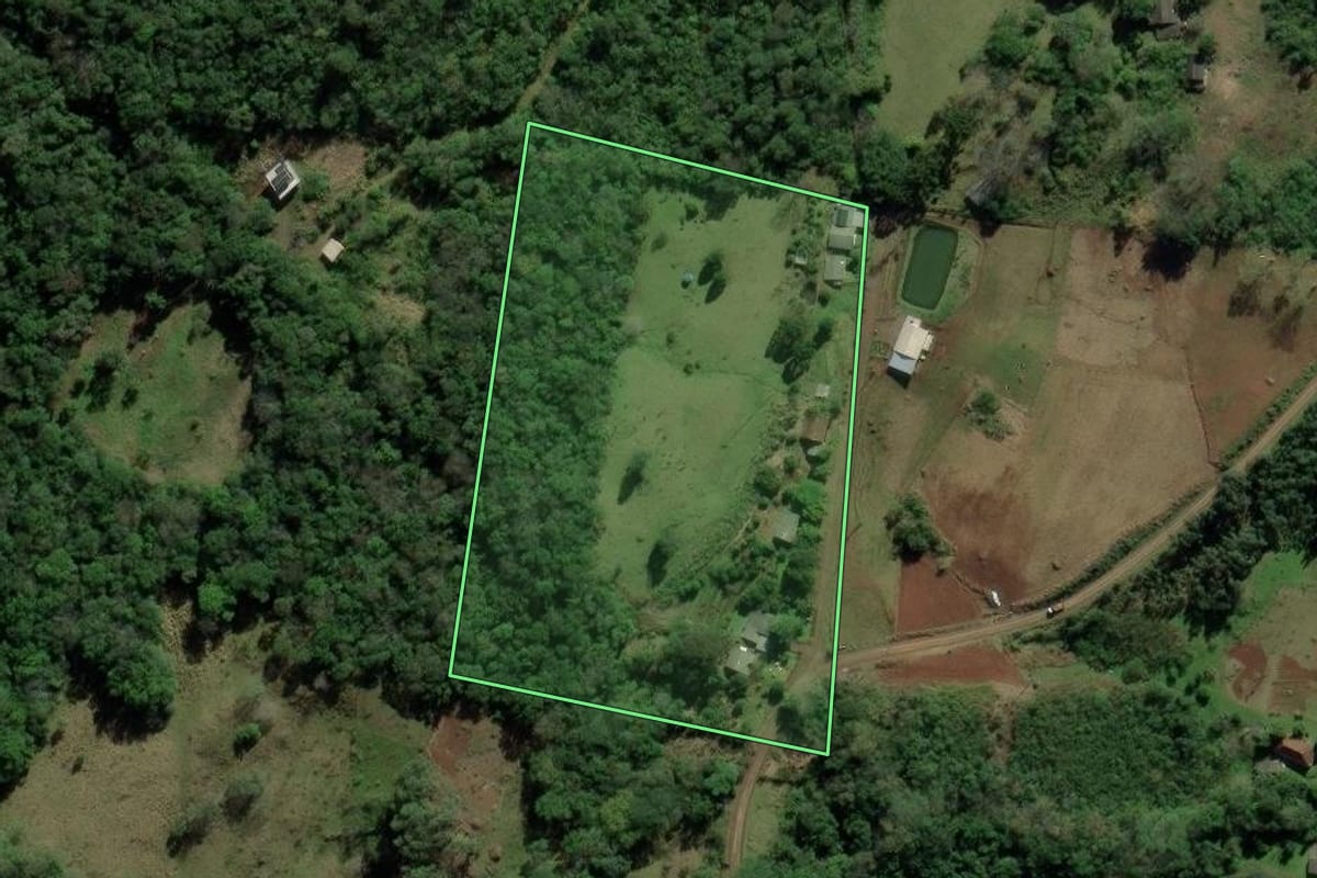 Imagem de satélite do imóvel rural em Nova Hartz (RS), com o contorno declarado no CAR desenhado por cima.