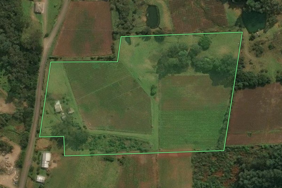 Imagem de satélite do imóvel rural em Nova Pádua (RS), com o contorno declarado no CAR desenhado por cima.