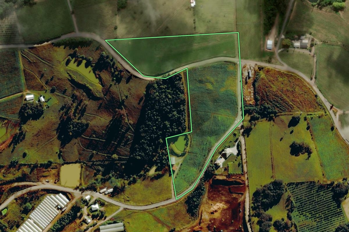 Imagem de satélite do imóvel rural em Nova Pádua (RS), com o contorno declarado no CAR desenhado por cima.