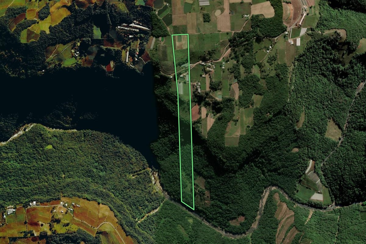 Imagem de satélite do imóvel rural em Nova Pádua (RS), com o contorno declarado no CAR desenhado por cima.