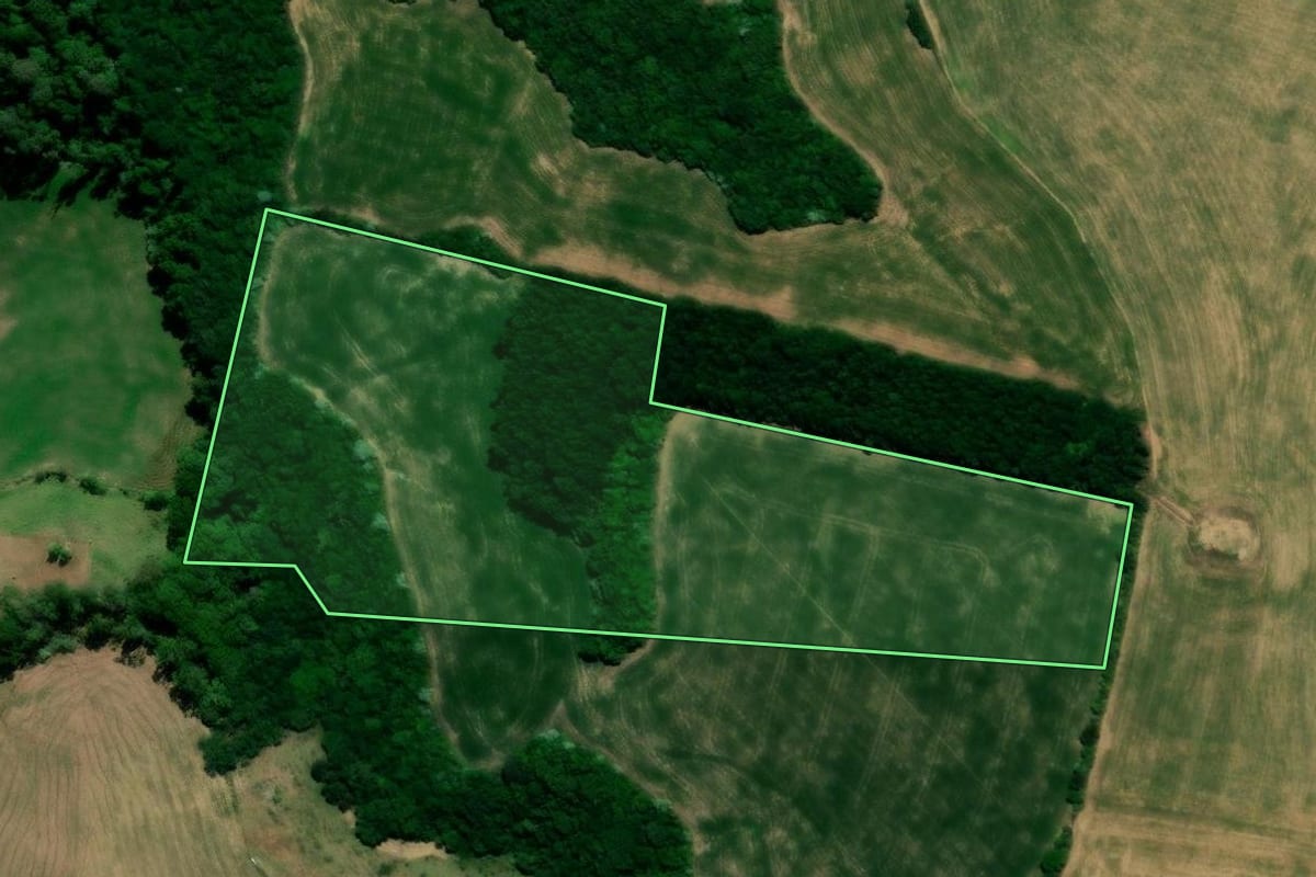 Imagem de satélite do imóvel rural em Nova Palma (RS), com o contorno declarado no CAR desenhado por cima.