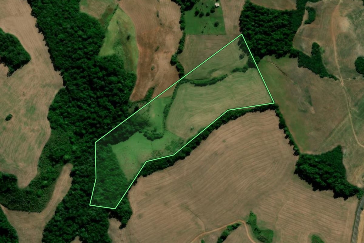 Imagem de satélite do imóvel rural em Nova Palma (RS), com o contorno declarado no CAR desenhado por cima.