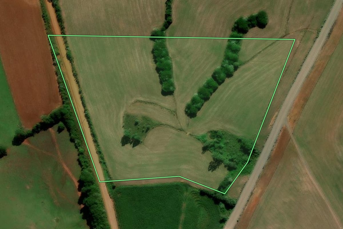 Imagem de satélite do imóvel rural em Nova Palma (RS), com o contorno declarado no CAR desenhado por cima.