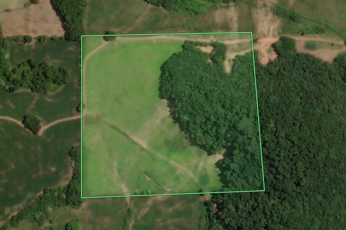 Imagem de satélite do imóvel rural em Nova Palma (RS), com o contorno declarado no CAR desenhado por cima.