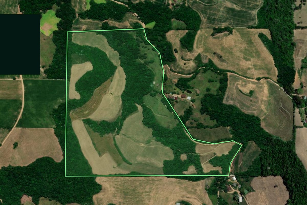 Imagem de satélite do imóvel rural em Nova Palma (RS), com o contorno declarado no CAR desenhado por cima.