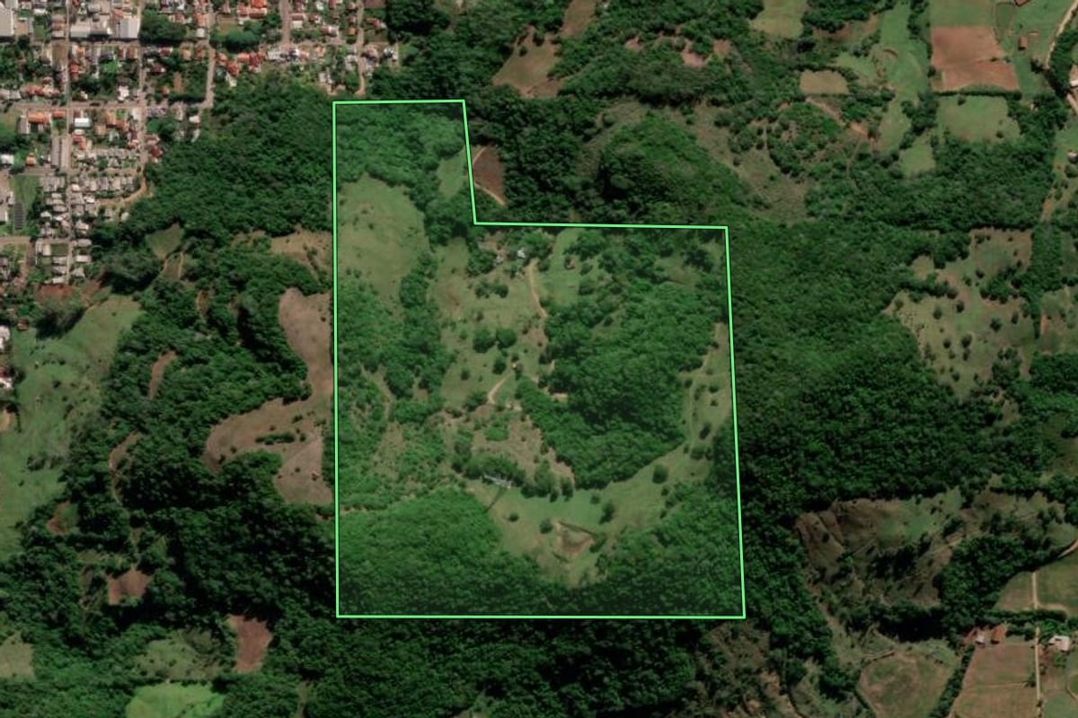 Imagem de satélite do imóvel rural em Nova Palma (RS), com o contorno declarado no CAR desenhado por cima.