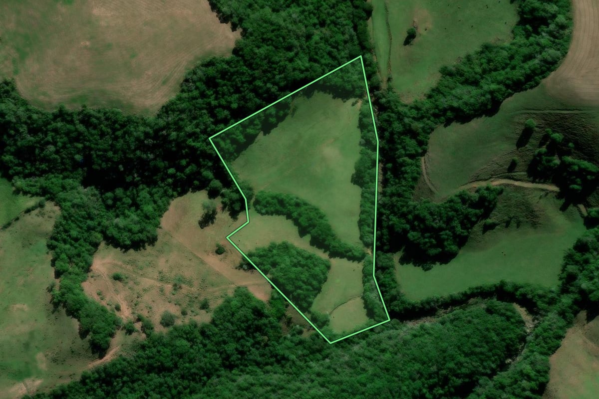 Imagem de satélite do imóvel rural em Nova Palma (RS), com o contorno declarado no CAR desenhado por cima.
