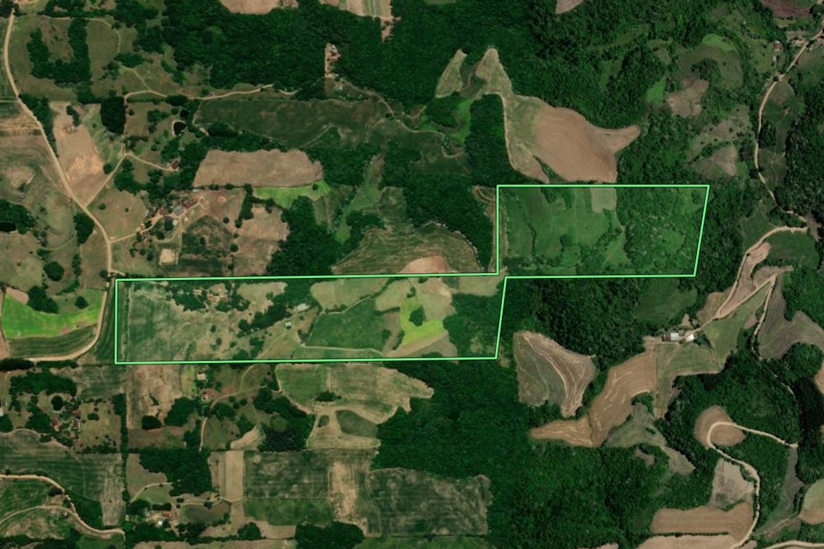 Imagem de satélite do imóvel rural em Nova Palma (RS), com o contorno declarado no CAR desenhado por cima.
