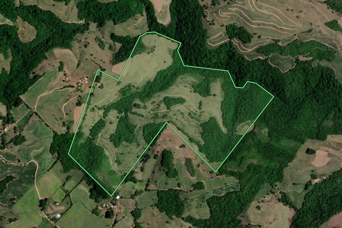Imagem de satélite do imóvel rural em Nova Palma (RS), com o contorno declarado no CAR desenhado por cima.