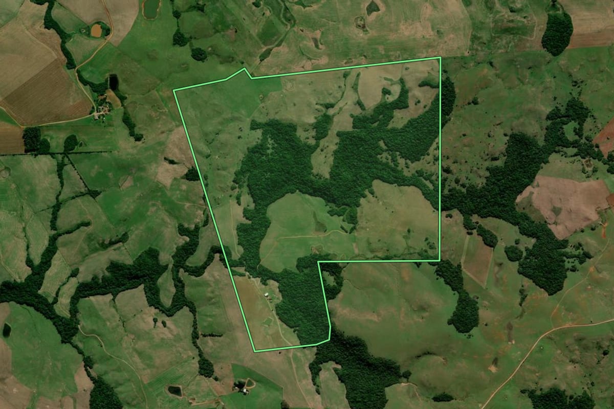 Imagem de satélite do imóvel rural em Nova Palma (RS), com o contorno declarado no CAR desenhado por cima.