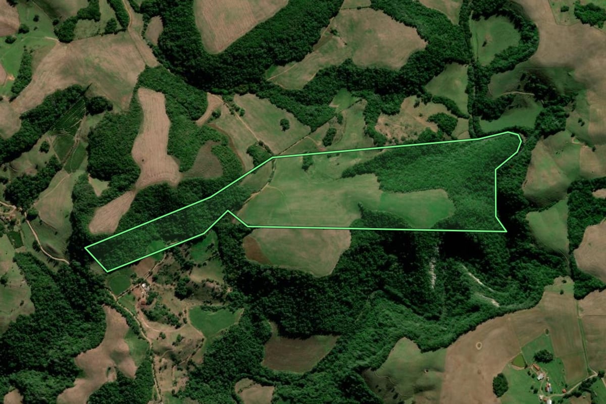 Imagem de satélite do imóvel rural em Nova Palma (RS), com o contorno declarado no CAR desenhado por cima.