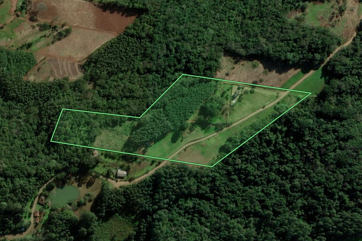 Imagem de satélite do imóvel rural em Nova Petrópolis (RS), com o contorno declarado no CAR desenhado por cima.