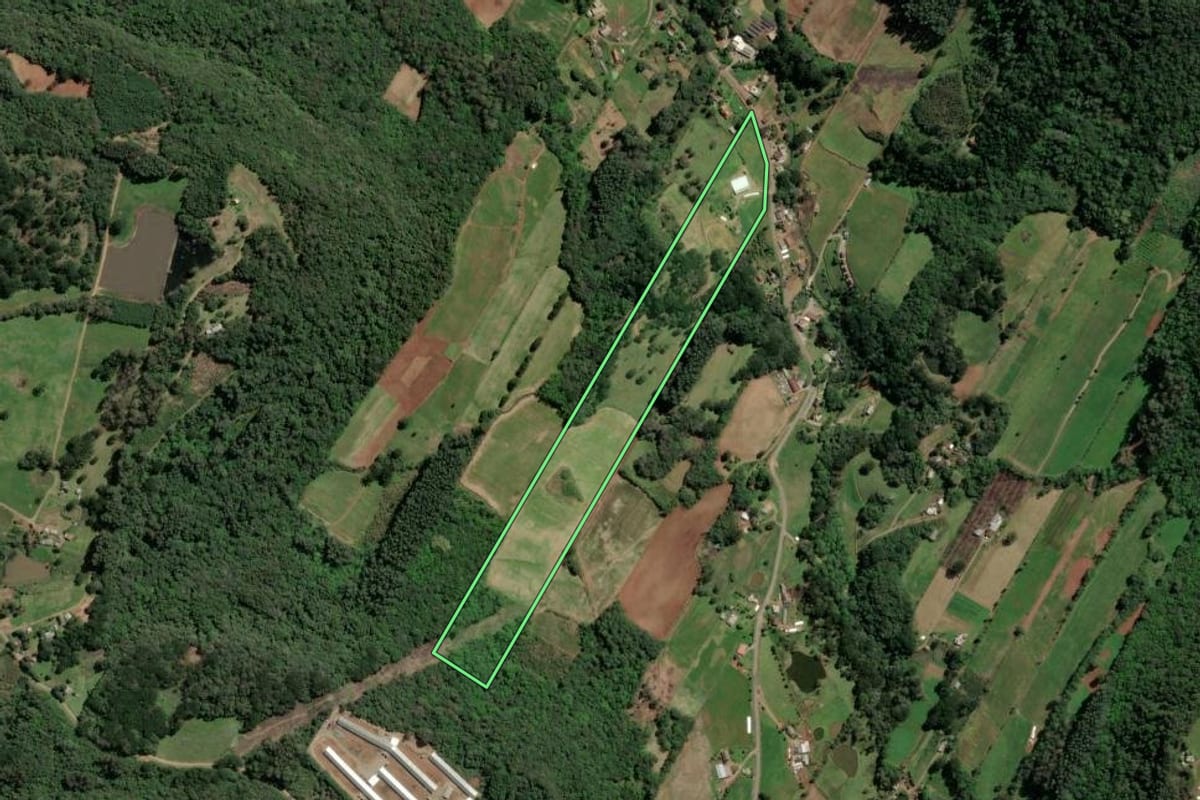 Imagem de satélite do imóvel rural em Nova Petrópolis (RS), com o contorno declarado no CAR desenhado por cima.