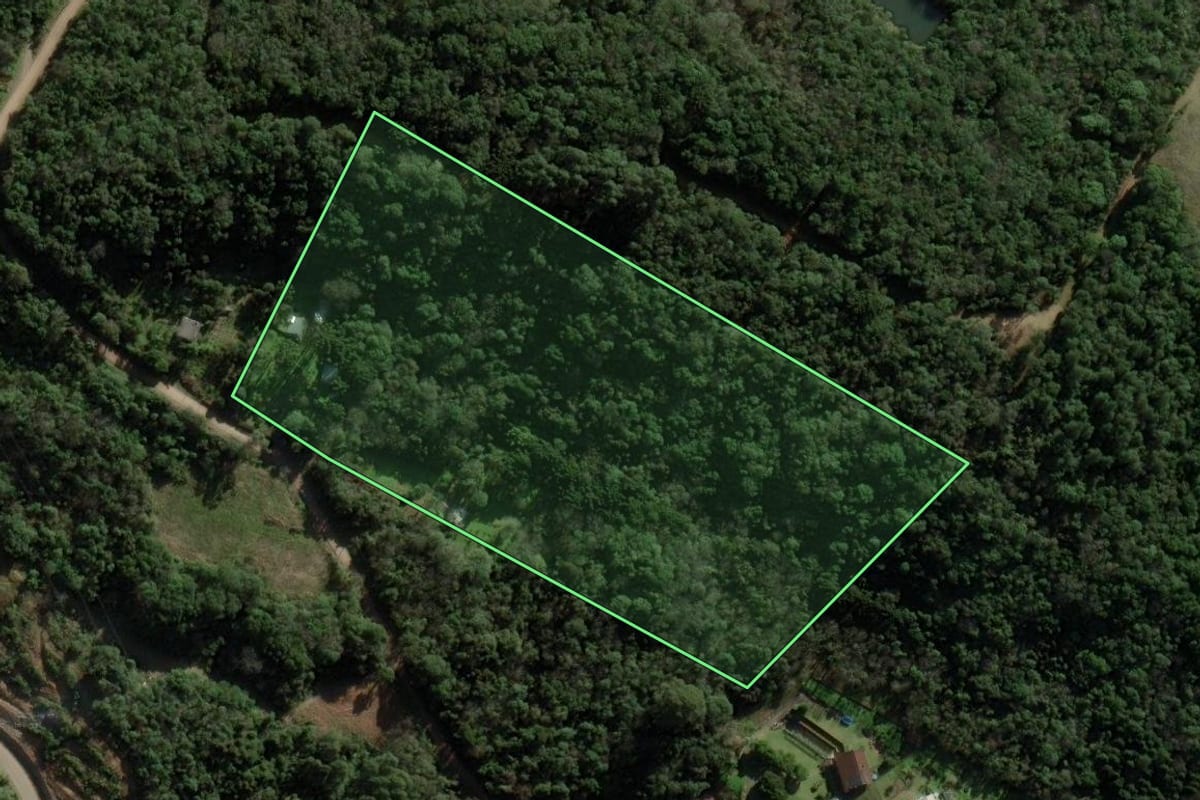 Imagem de satélite do imóvel rural em Nova Petrópolis (RS), com o contorno declarado no CAR desenhado por cima.