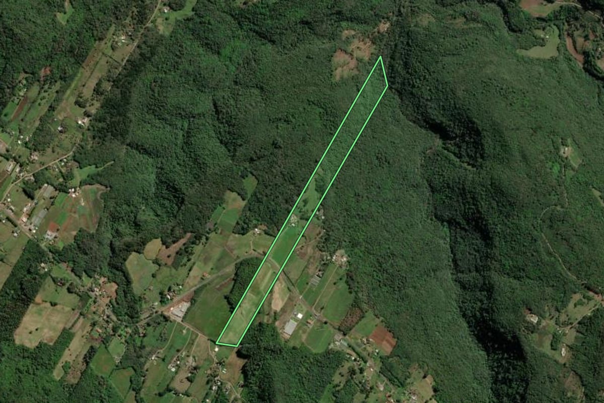 Imagem de satélite do imóvel rural em Nova Petrópolis (RS), com o contorno declarado no CAR desenhado por cima.