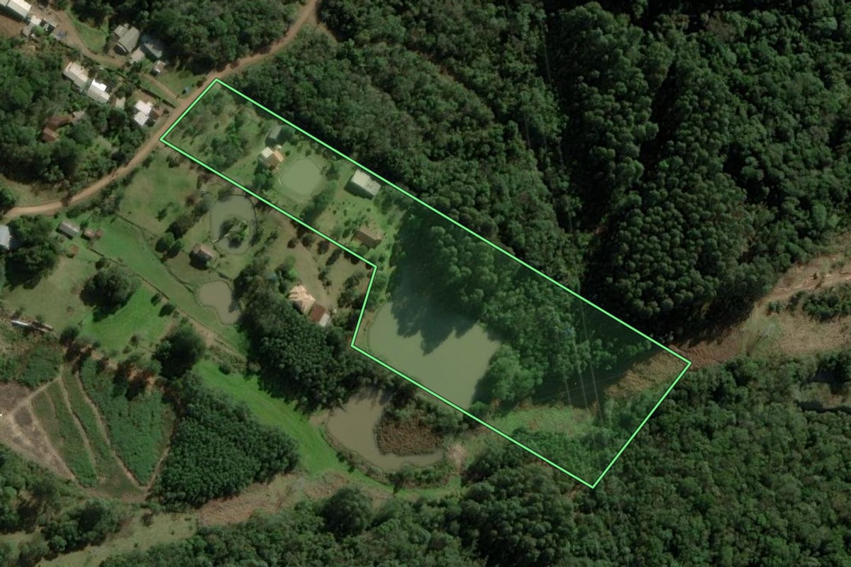 Imagem de satélite do imóvel rural em Nova Petrópolis (RS), com o contorno declarado no CAR desenhado por cima.