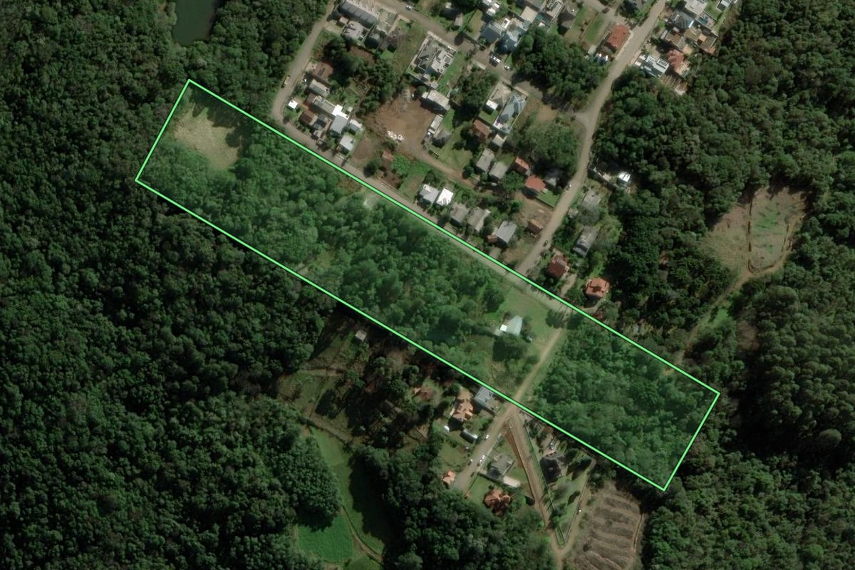 Imagem de satélite do imóvel rural em Nova Petrópolis (RS), com o contorno declarado no CAR desenhado por cima.