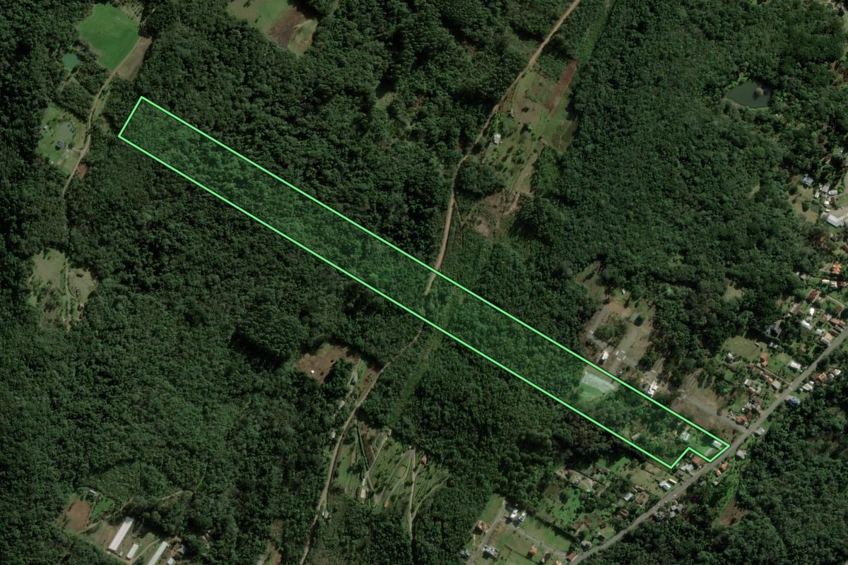 Imagem de satélite do imóvel rural em Nova Petrópolis (RS), com o contorno declarado no CAR desenhado por cima.