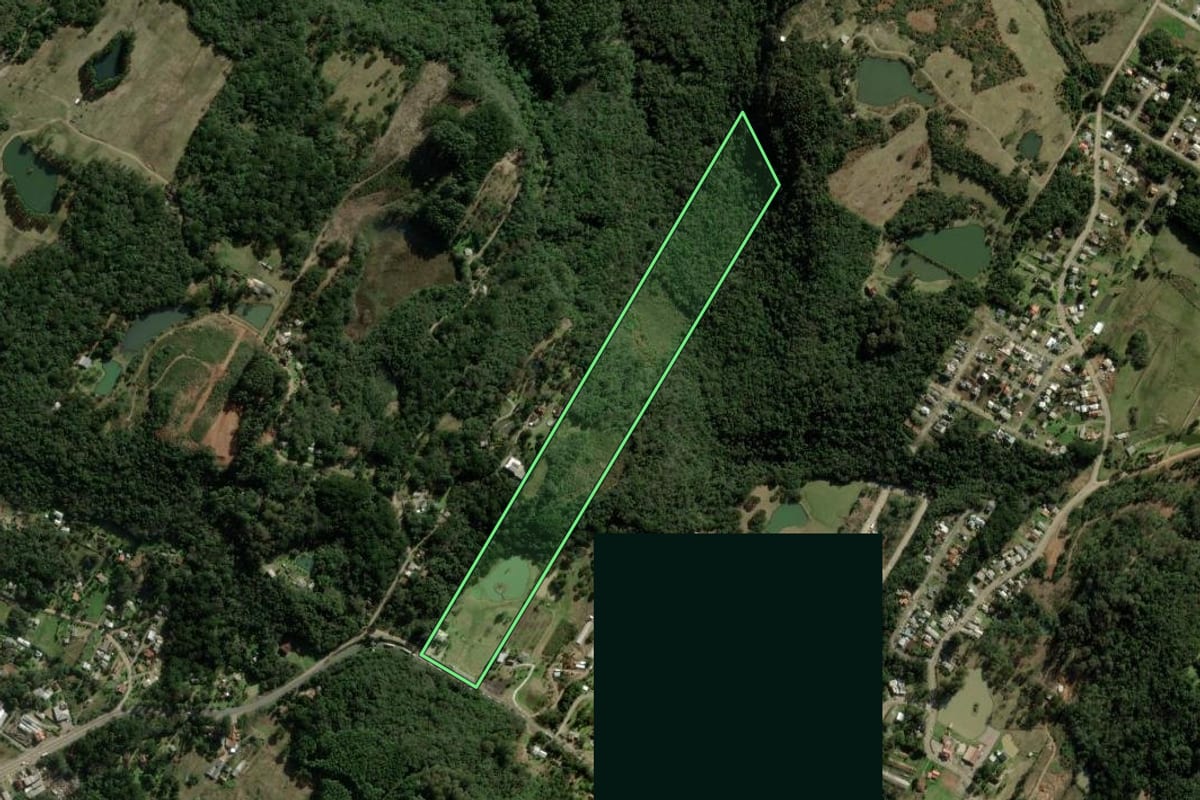 Imagem de satélite do imóvel rural em Nova Petrópolis (RS), com o contorno declarado no CAR desenhado por cima.