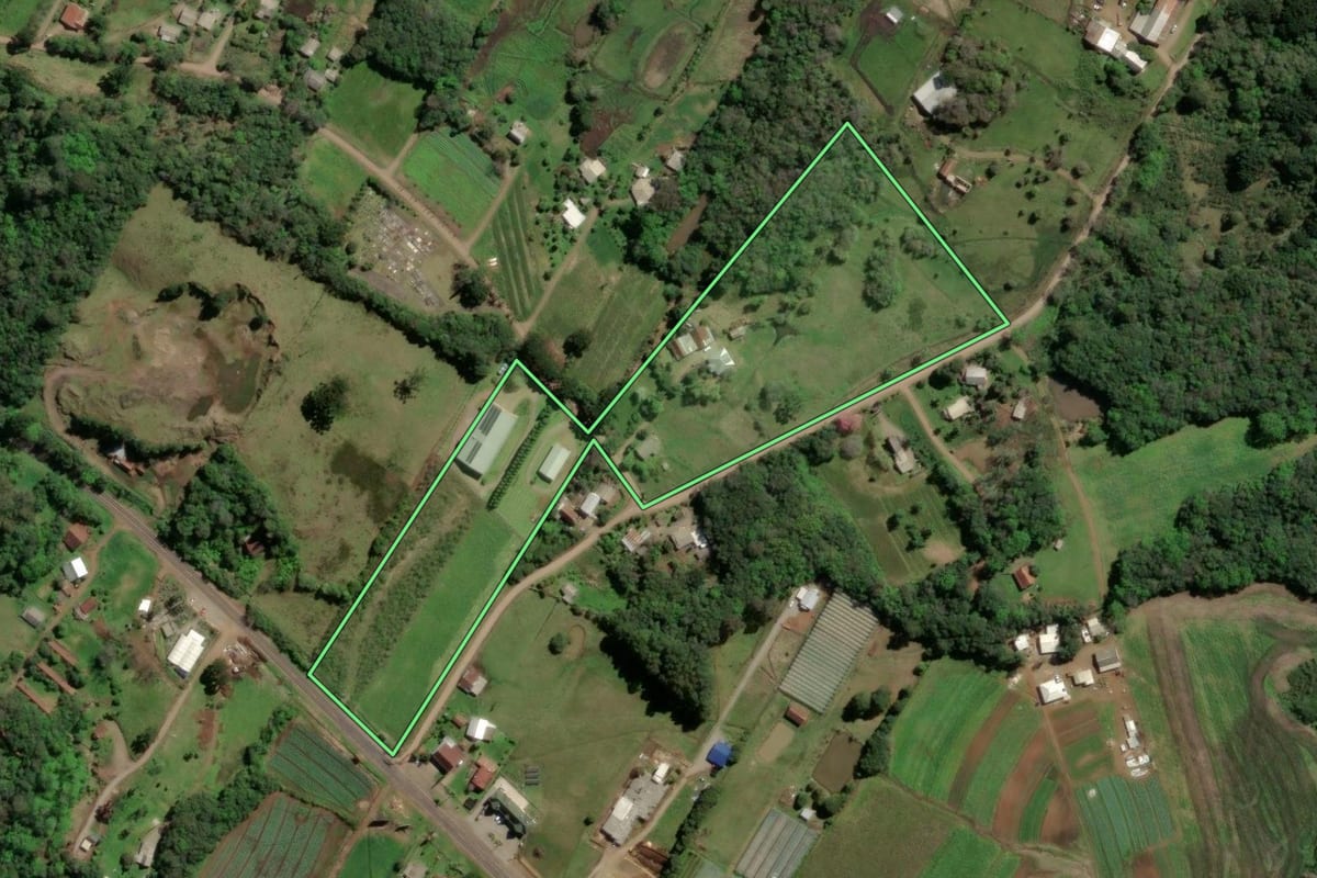 Imagem de satélite do imóvel rural em Nova Petrópolis (RS), com o contorno declarado no CAR desenhado por cima.