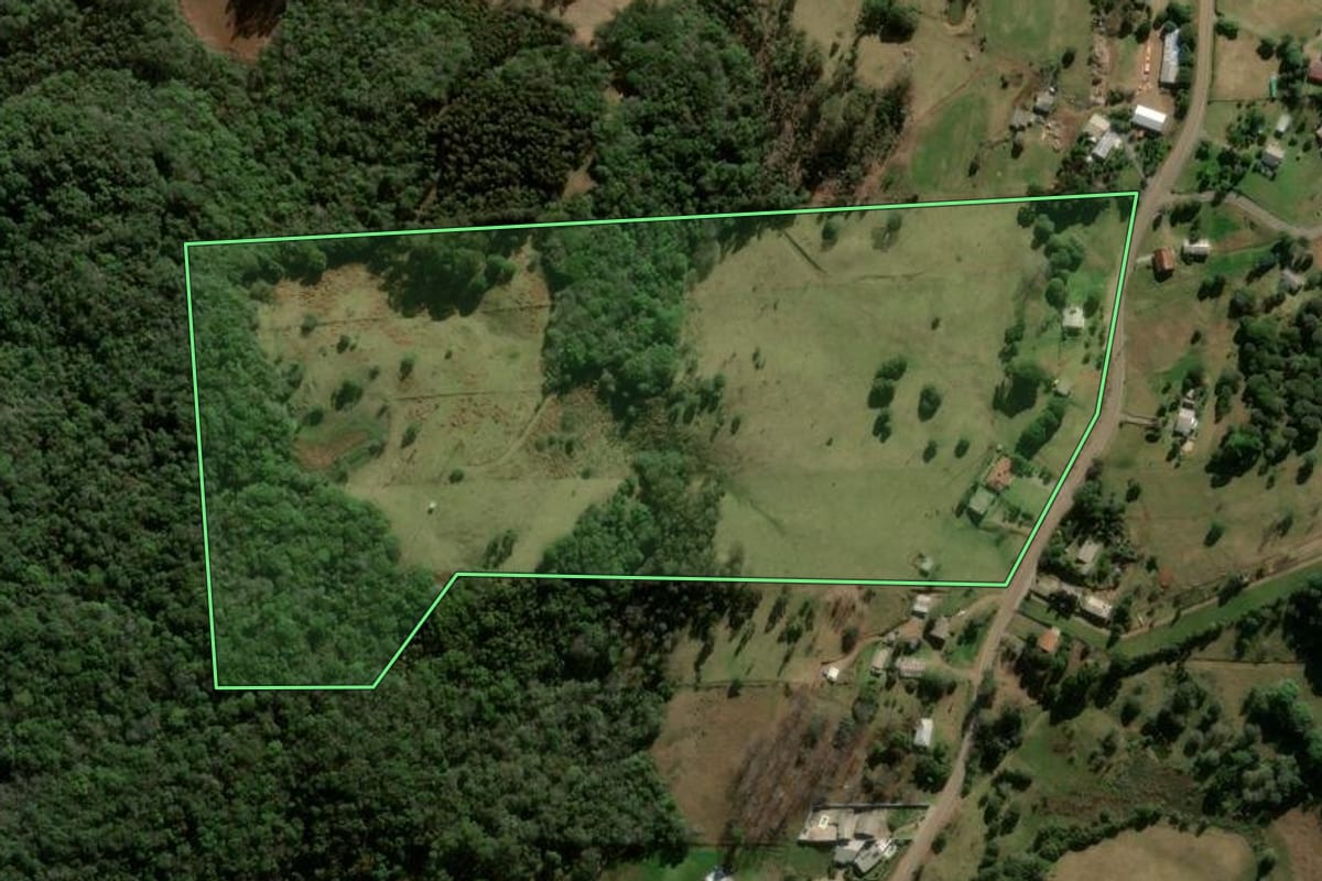 Imagem de satélite do imóvel rural em Nova Prata (RS), com o contorno declarado no CAR desenhado por cima.