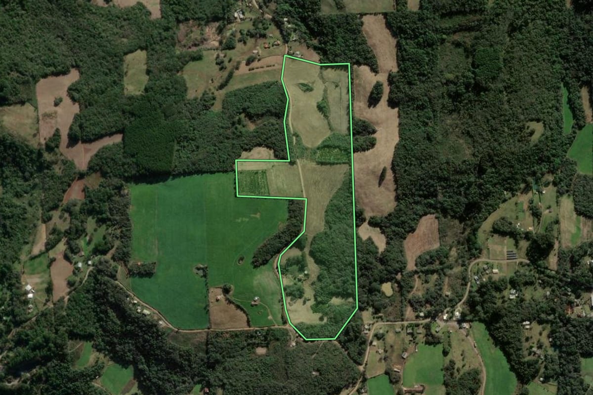 Imagem de satélite do imóvel rural em Nova Prata (RS), com o contorno declarado no CAR desenhado por cima.