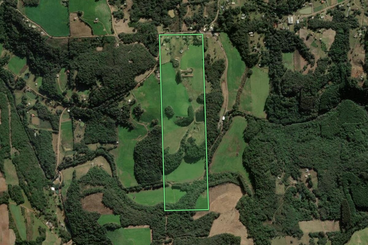 Imagem de satélite do imóvel rural em Nova Prata (RS), com o contorno declarado no CAR desenhado por cima.