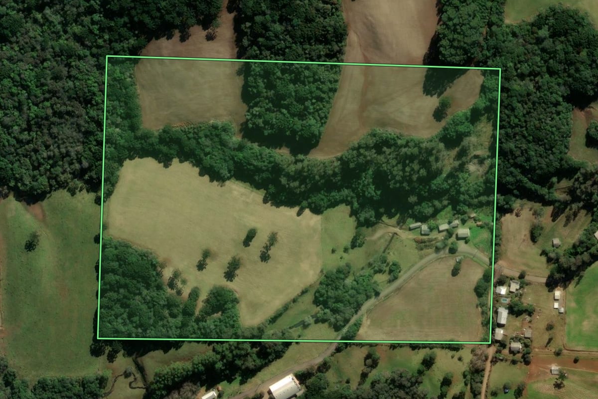 Imagem de satélite do imóvel rural em Nova Prata (RS), com o contorno declarado no CAR desenhado por cima.
