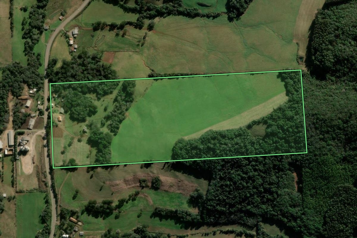 Imagem de satélite do imóvel rural em Nova Prata (RS), com o contorno declarado no CAR desenhado por cima.