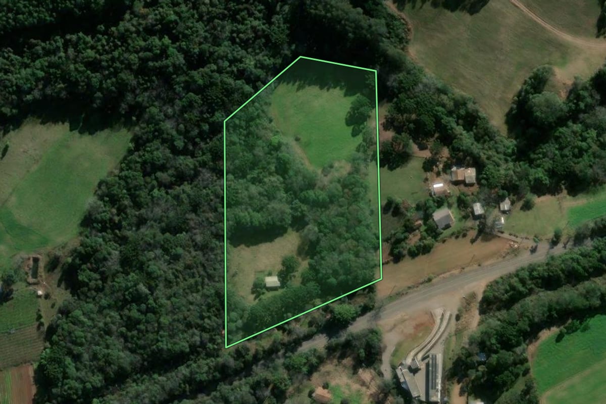 Imagem de satélite do imóvel rural em Nova Prata (RS), com o contorno declarado no CAR desenhado por cima.