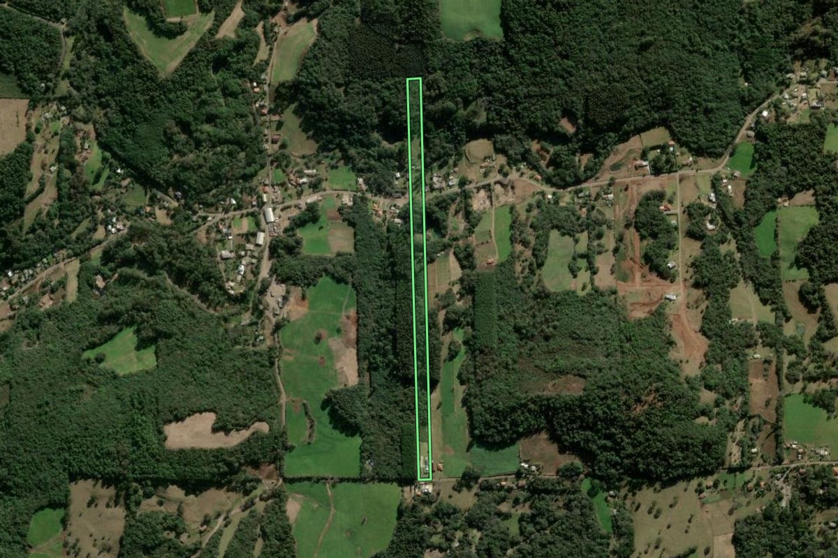 Imagem de satélite do imóvel rural em Nova Prata (RS), com o contorno declarado no CAR desenhado por cima.