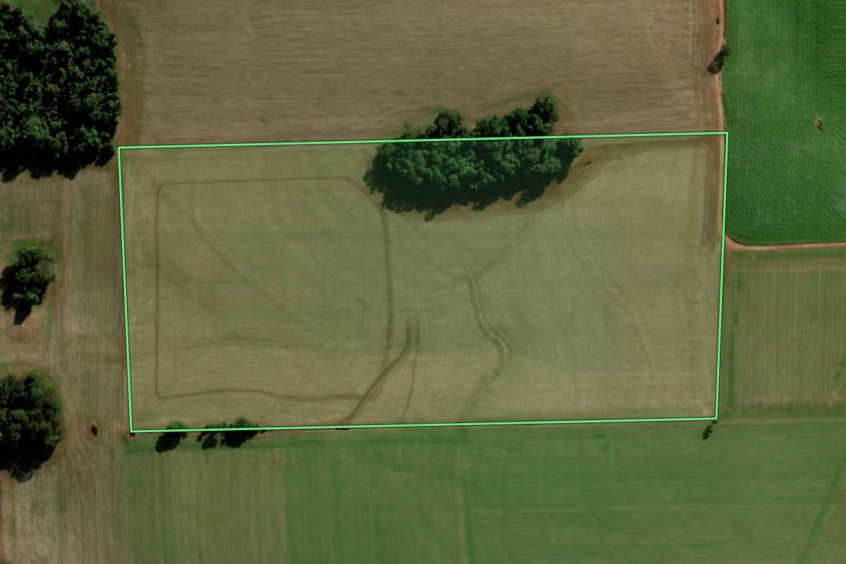 Imagem de satélite do imóvel rural em Nova Ramada (RS), com o contorno declarado no CAR desenhado por cima.
