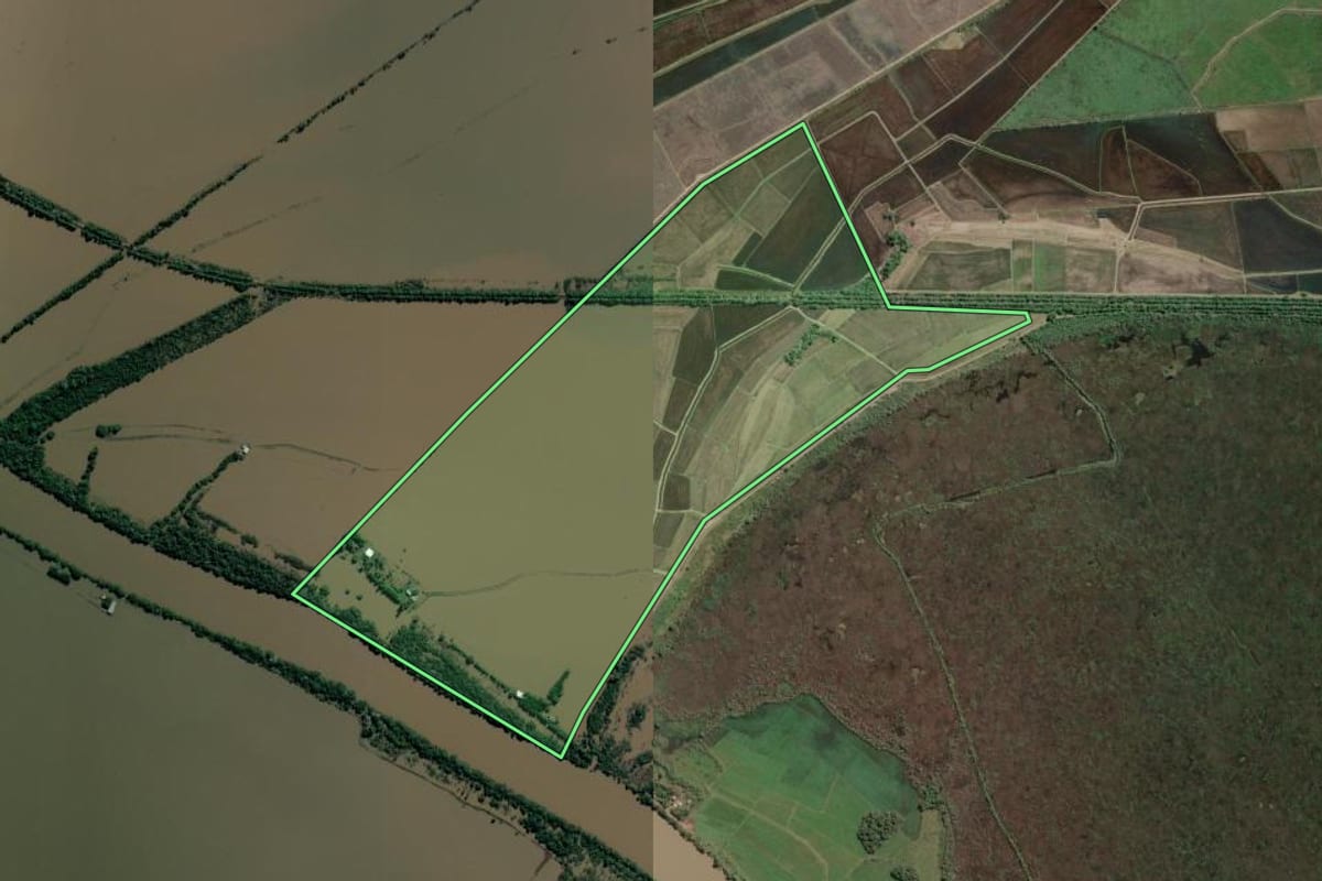 Imagem de satélite do imóvel rural em Nova Santa Rita (RS), com o contorno declarado no CAR desenhado por cima.