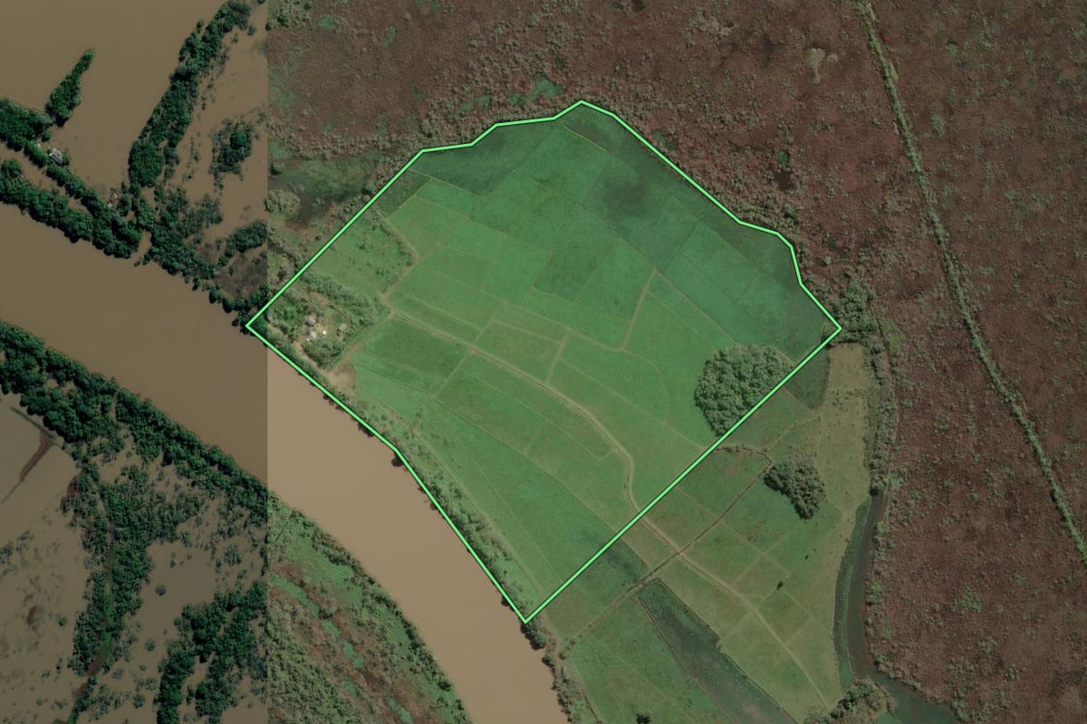 Imagem de satélite do imóvel rural em Nova Santa Rita (RS), com o contorno declarado no CAR desenhado por cima.